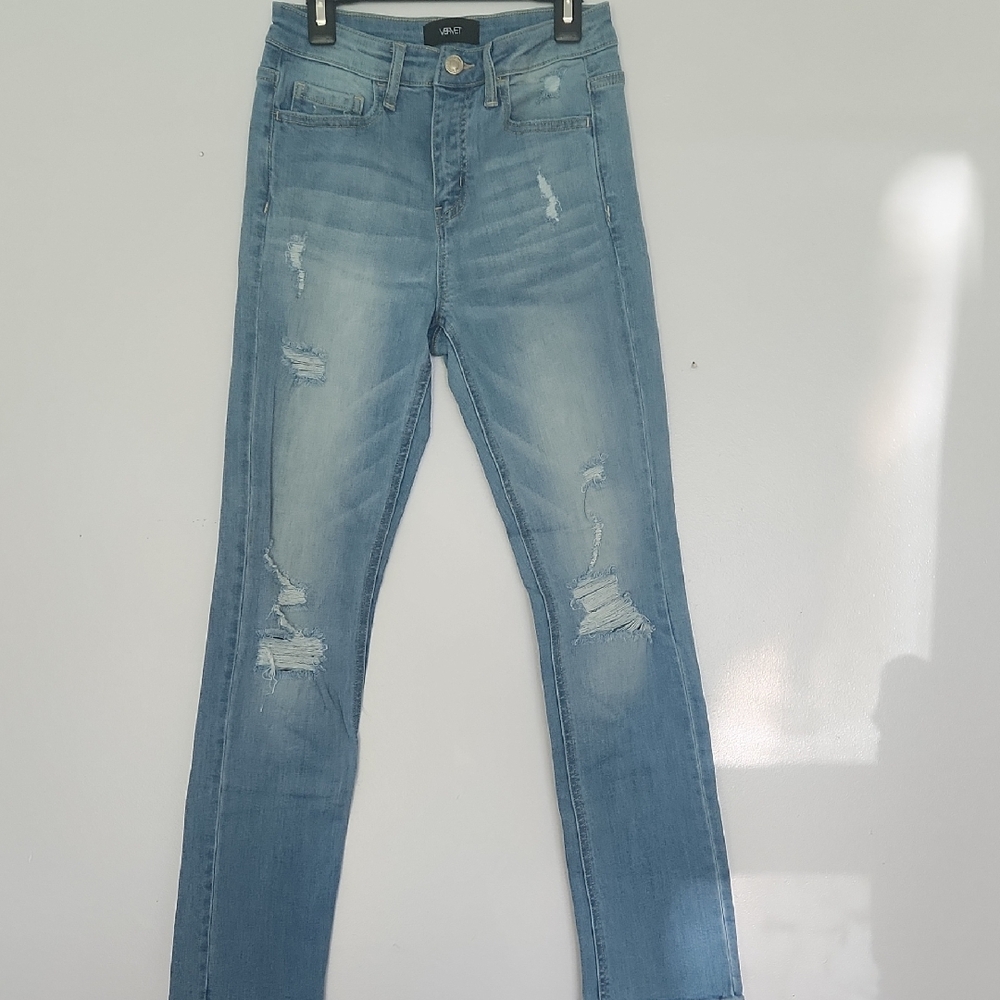 Blue Skinny Jeans Distressed Denim